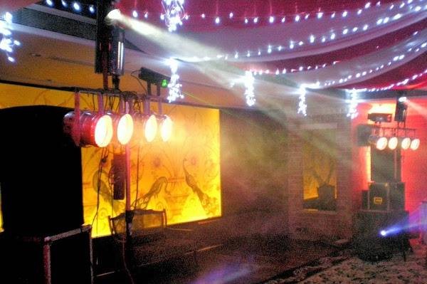 Ambient decorative lighting inside AVM Rajeswari Kalyana Mandapam